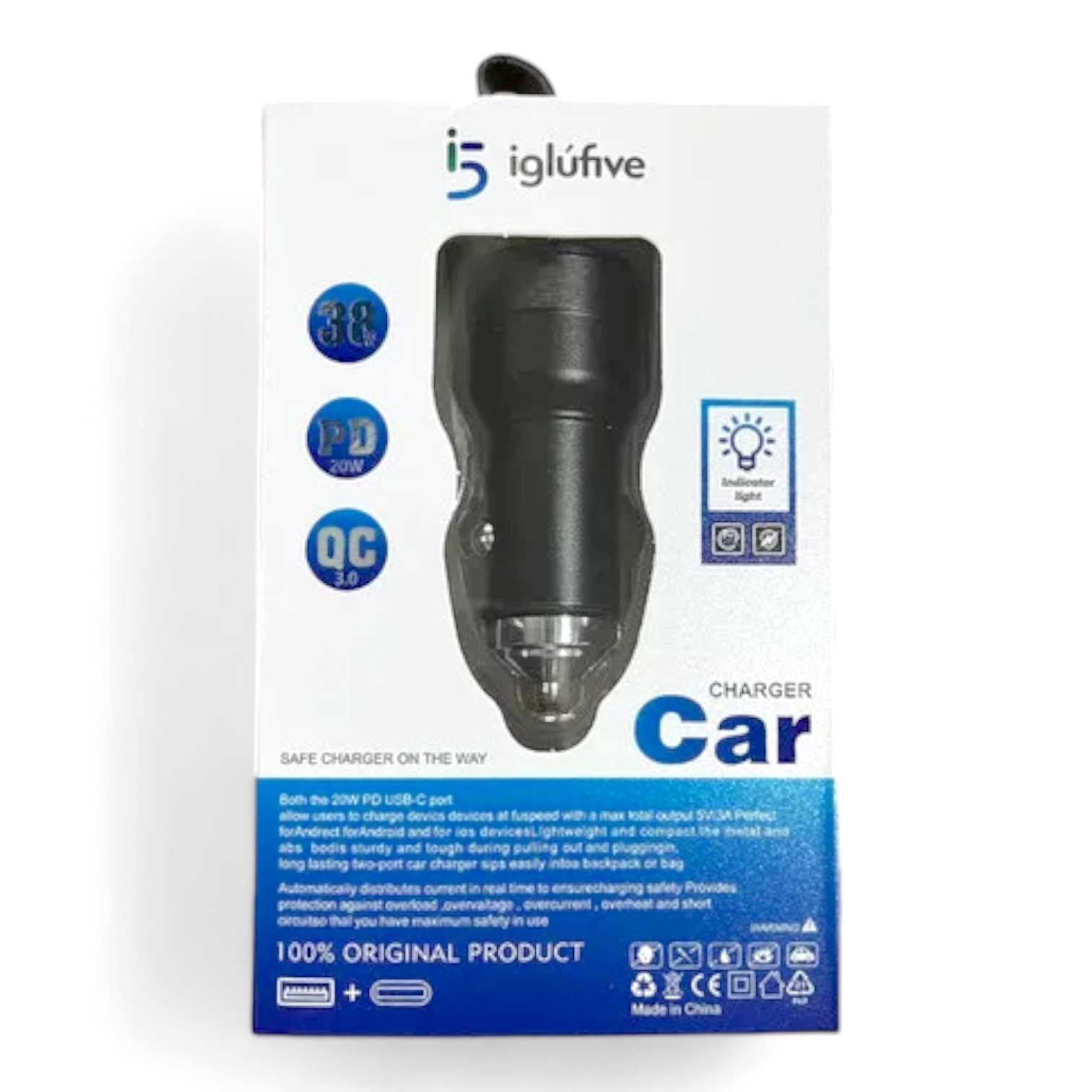 CARGADOR AUTO IGLU QC3 + PD 20W