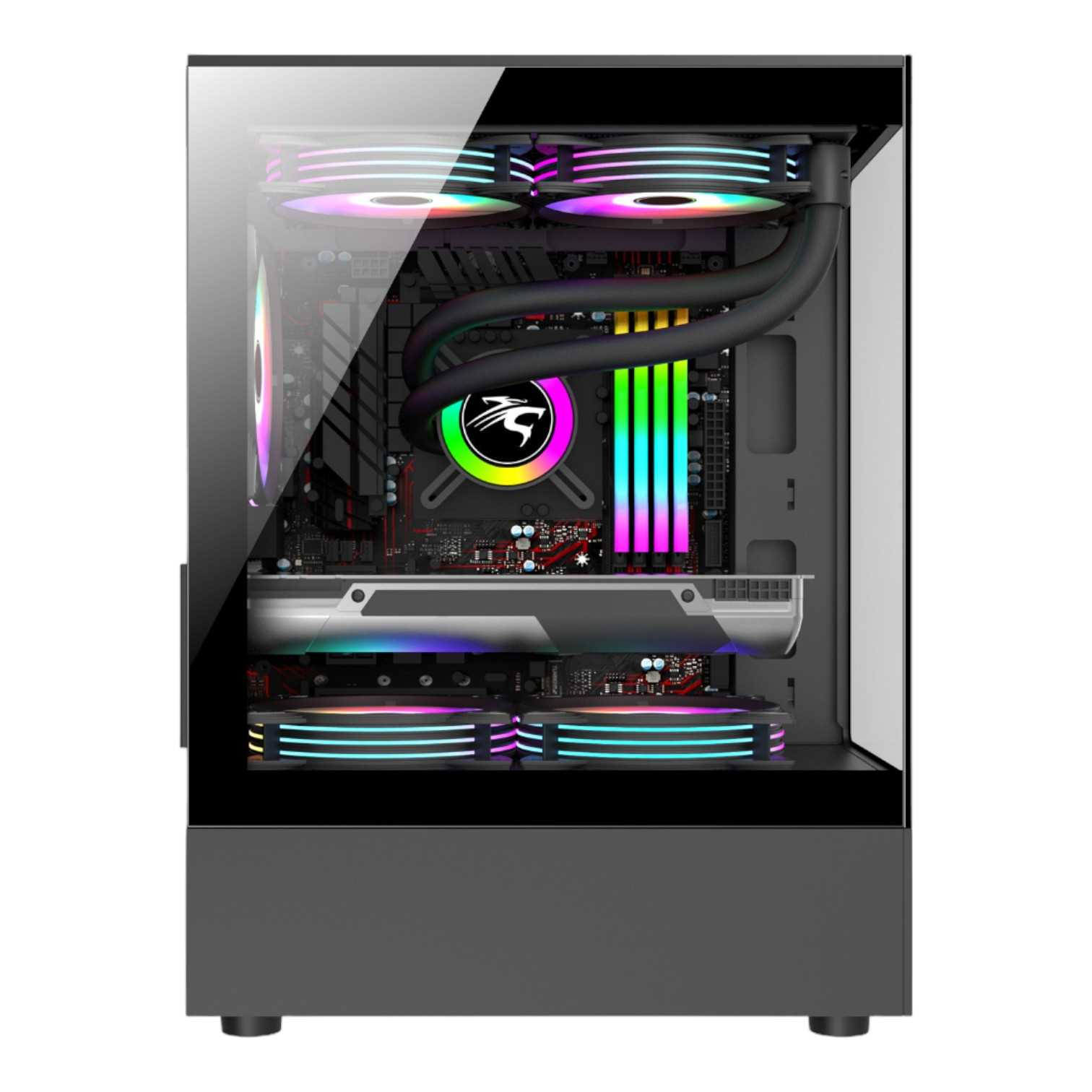 GABINETE SENTEY H10 6100-SF BLACK LATERAL Y FRENTE VIDRIO TEMPLADO