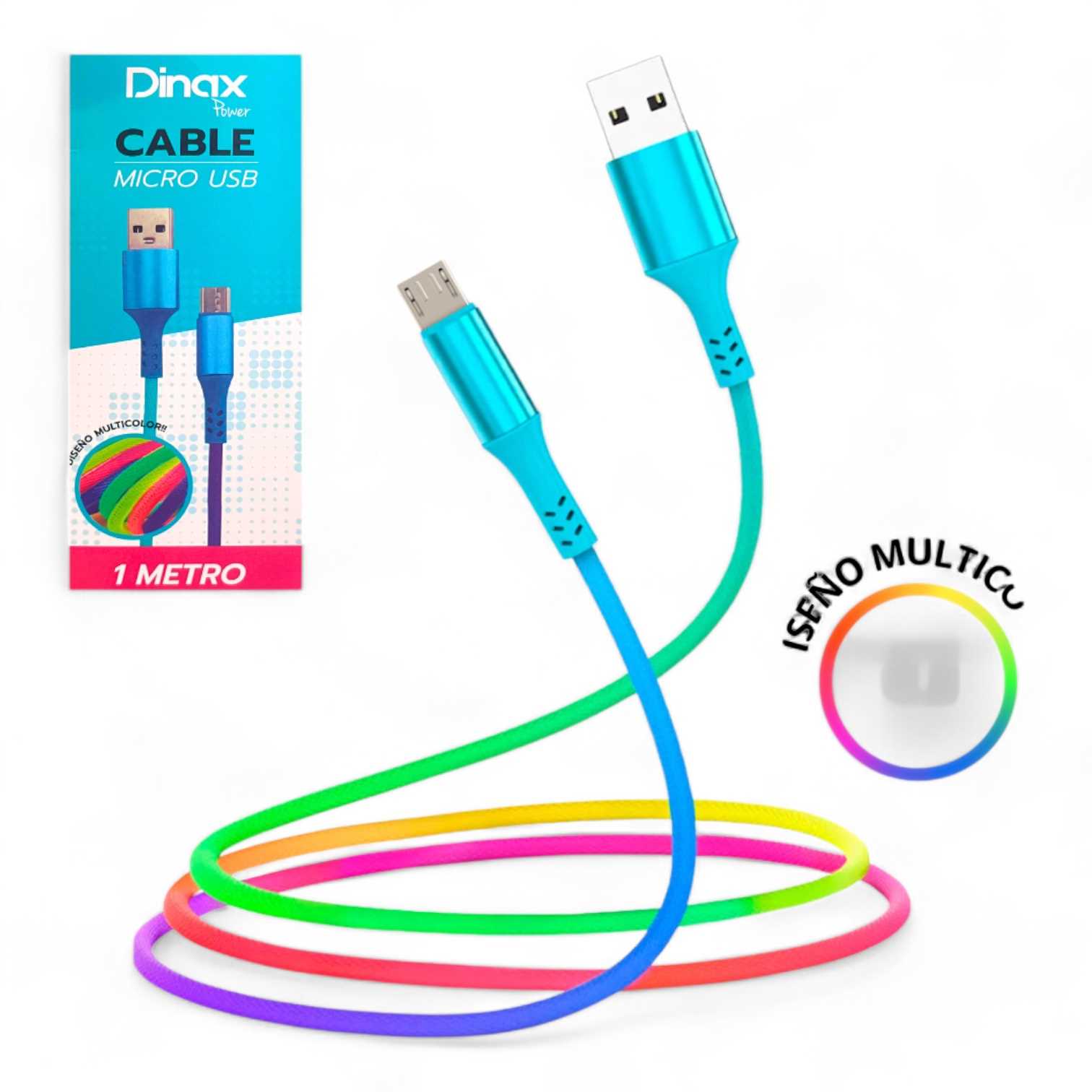 CABLE USB A MICRO USB DINAX 2.1A 1M MULTICOLOR DX6USBV81M2