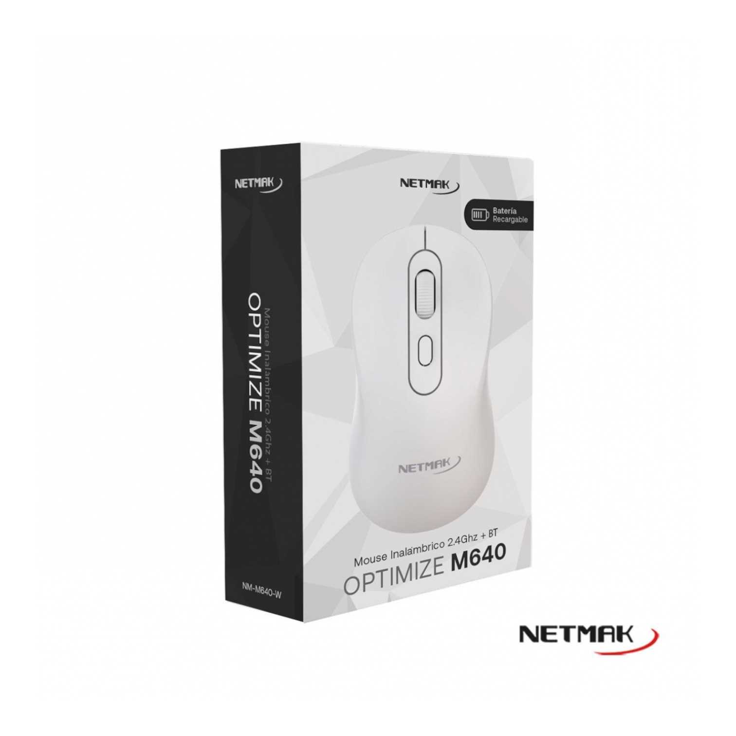 Mouse Inalambrico Optimize Netmak Bateria recargable (NM-M640-W) Blanco