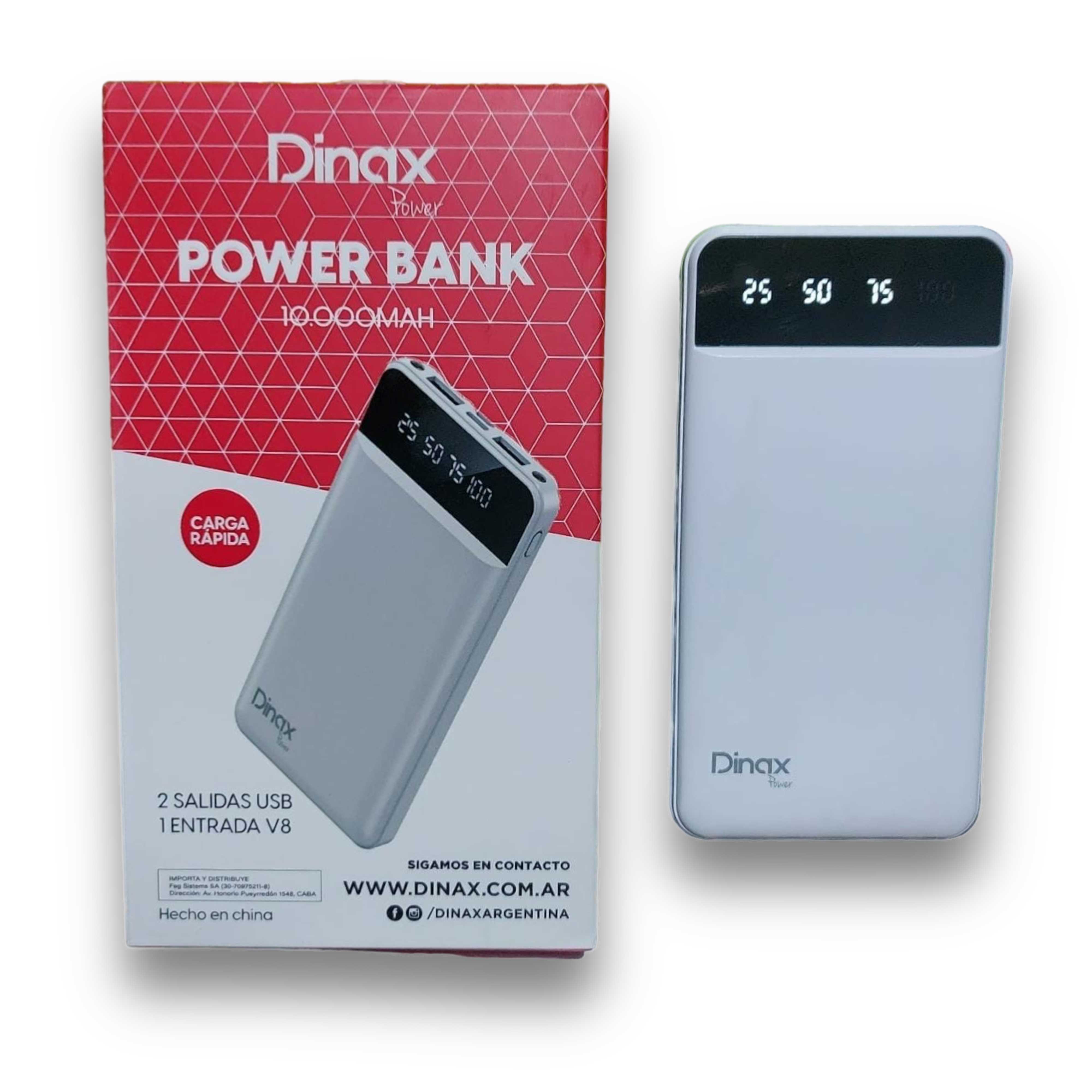 CARGADOR USB PORTATIL 10000MAH DINAX TIPO C Y IPHONE