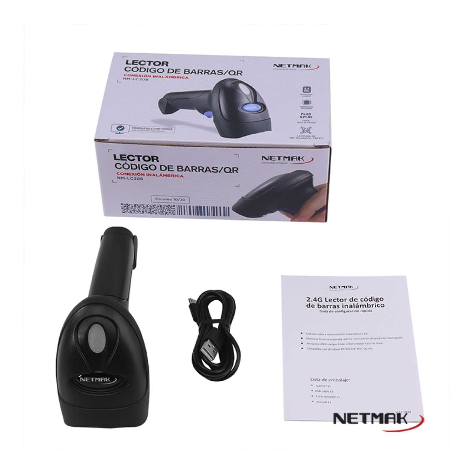 LECTOR DE CODIGO BARRA LASER NETMAK INALAMBRICO 2D/QR NM-LC308