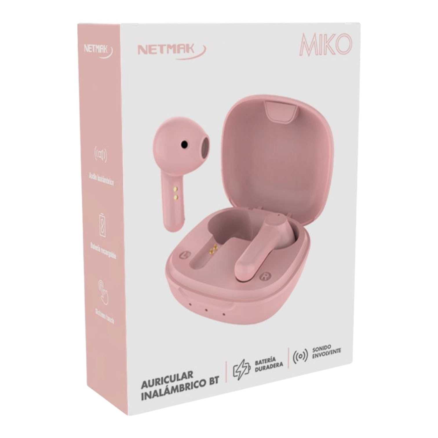 AURICULAR BT NETMAK EARBUDS NM-MIKO ROSA