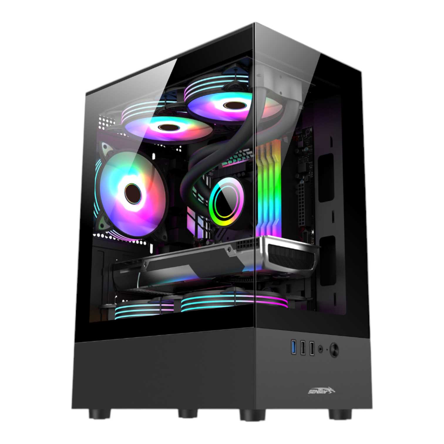 GABINETE SENTEY H10  6100 ARGB BLACK LATERAL Y FRENTE TG 5FAN