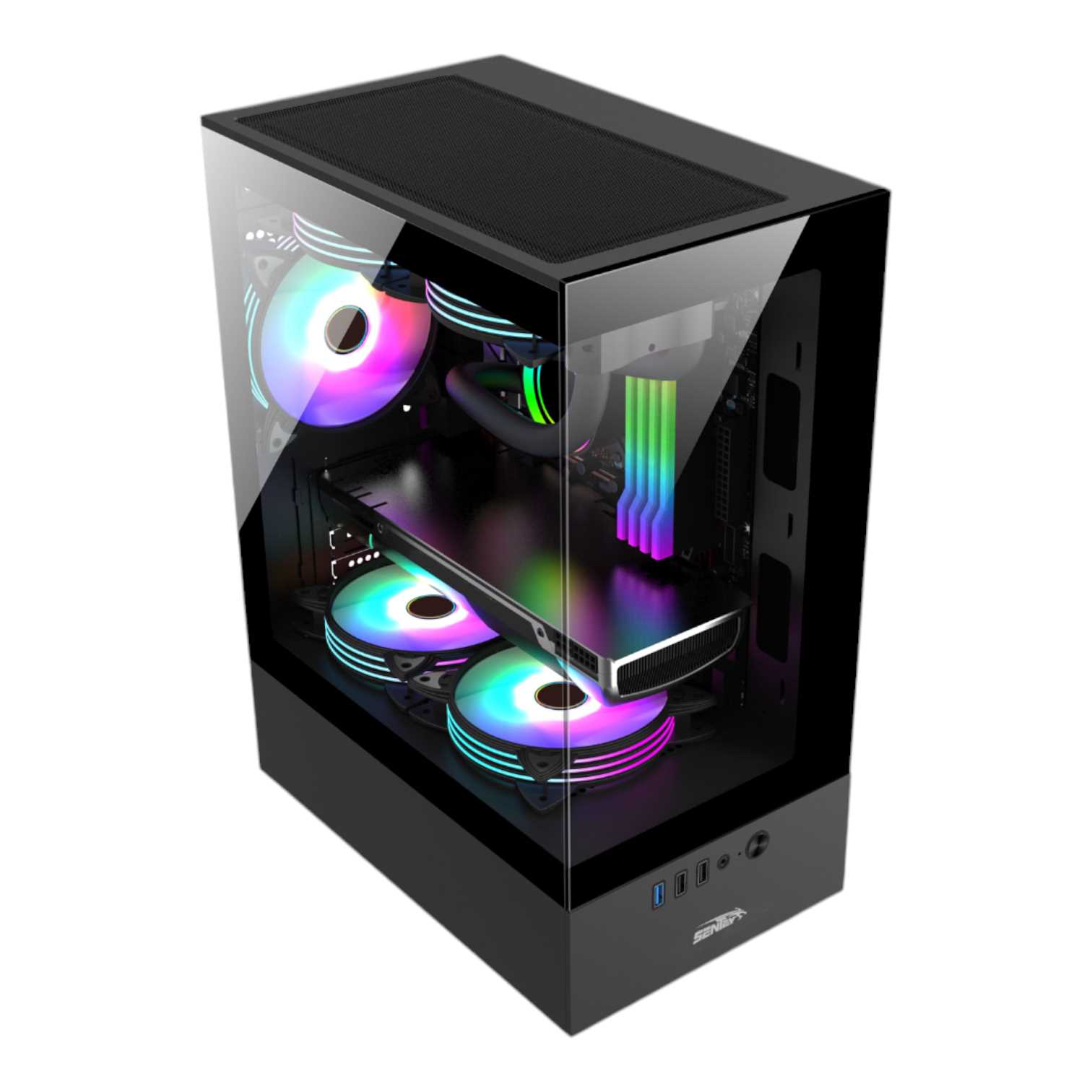 GABINETE SENTEY H10  6100 ARGB BLACK LATERAL Y FRENTE TG 5FAN