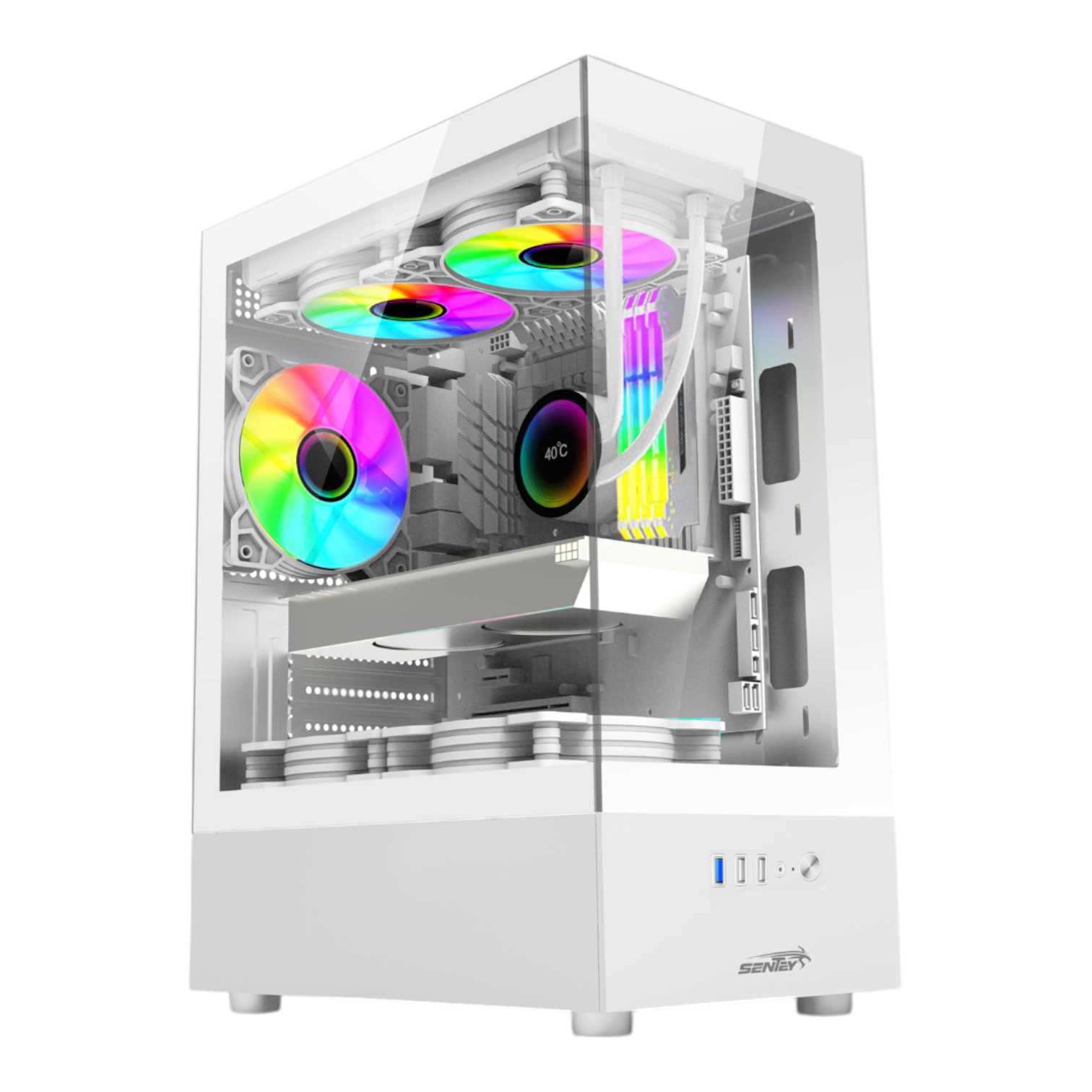 GABINETE SENTEY H10 6100 ARGB WHITE LATERAL Y FRENTE TG 5FAN