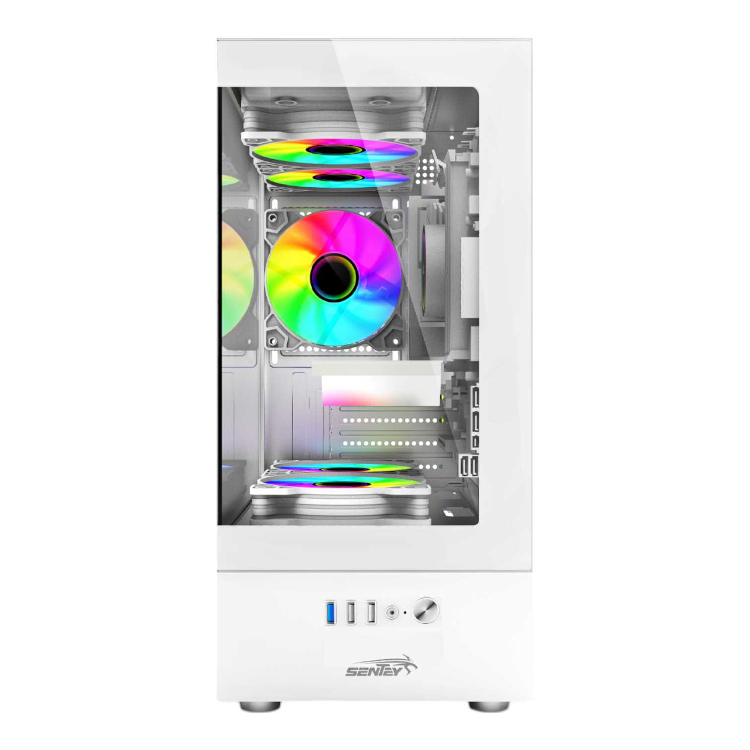 GABINETE SENTEY H10 6100 ARGB WHITE LATERAL Y FRENTE TG 5FAN