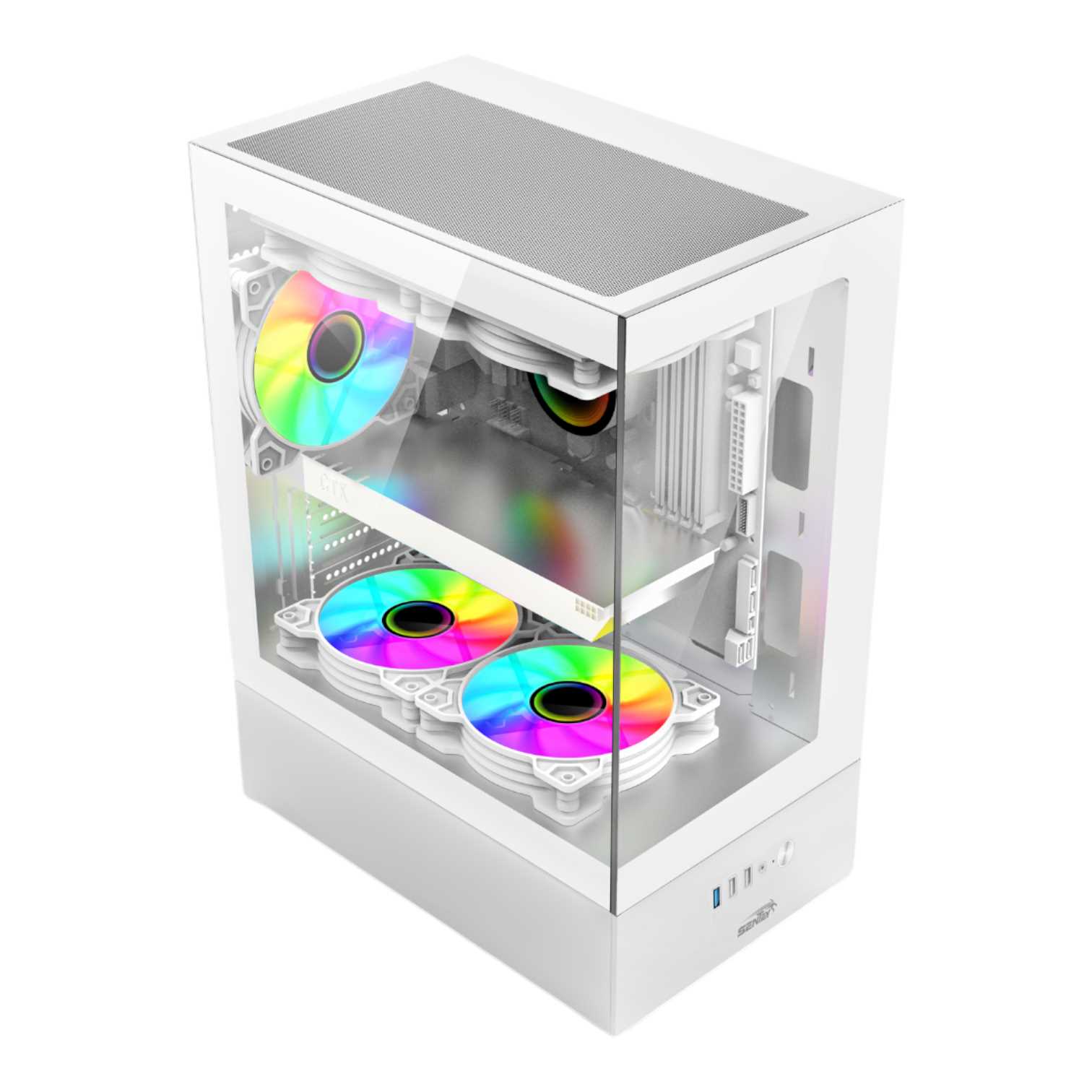 GABINETE SENTEY H10 6100 ARGB WHITE LATERAL Y FRENTE TG 5FAN