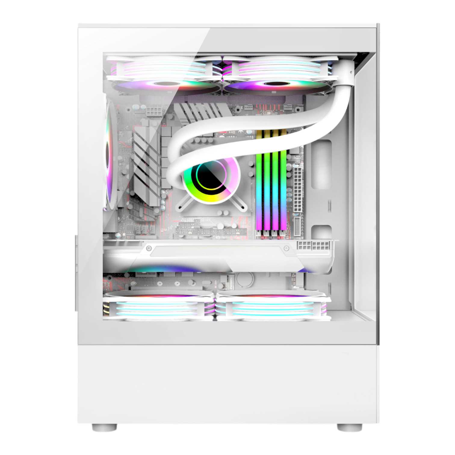 GABINETE SENTEY H10 6100 ARGB WHITE LATERAL Y FRENTE TG 5FAN