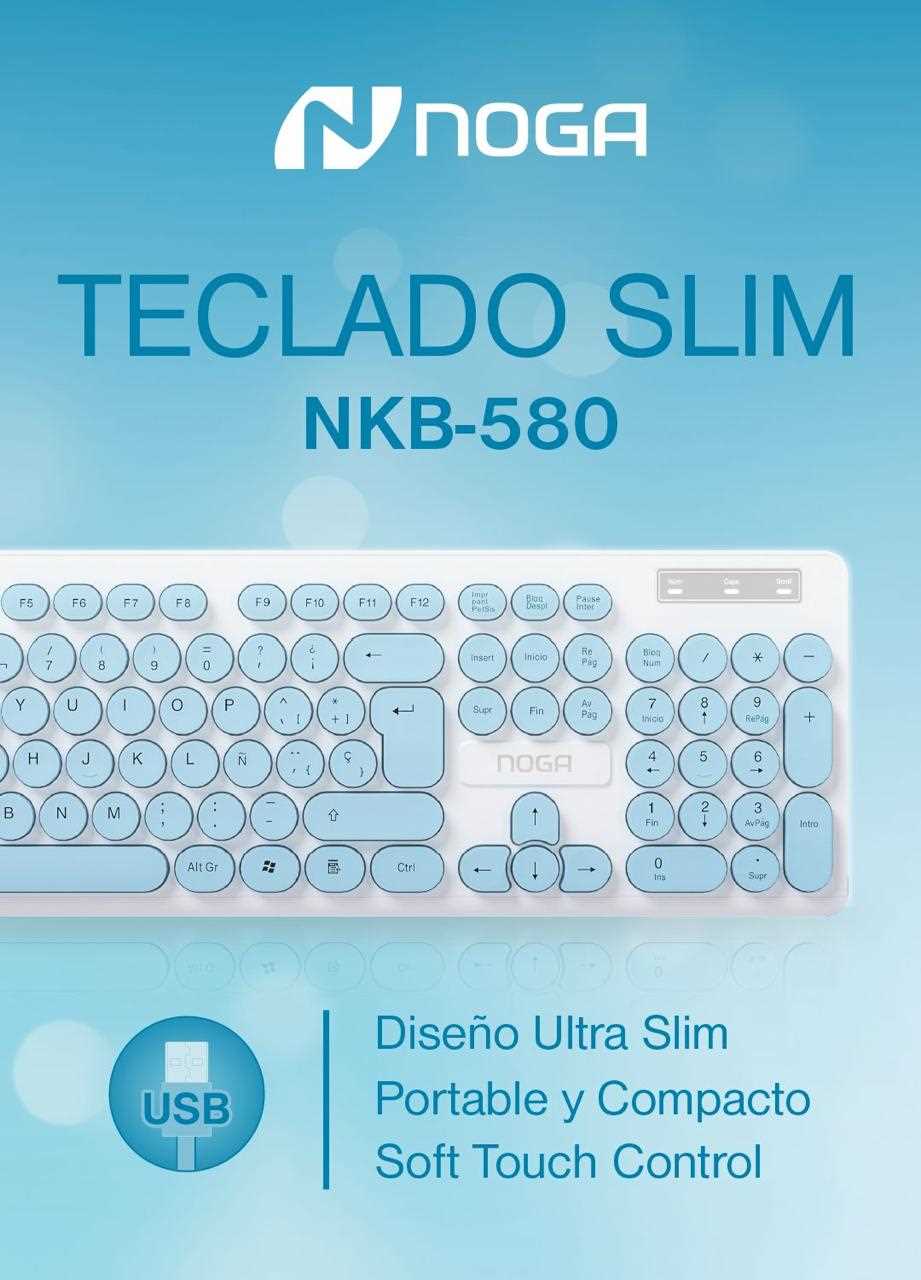 TECLADO NOGANET USB NKB-580 SLIM CELESTE