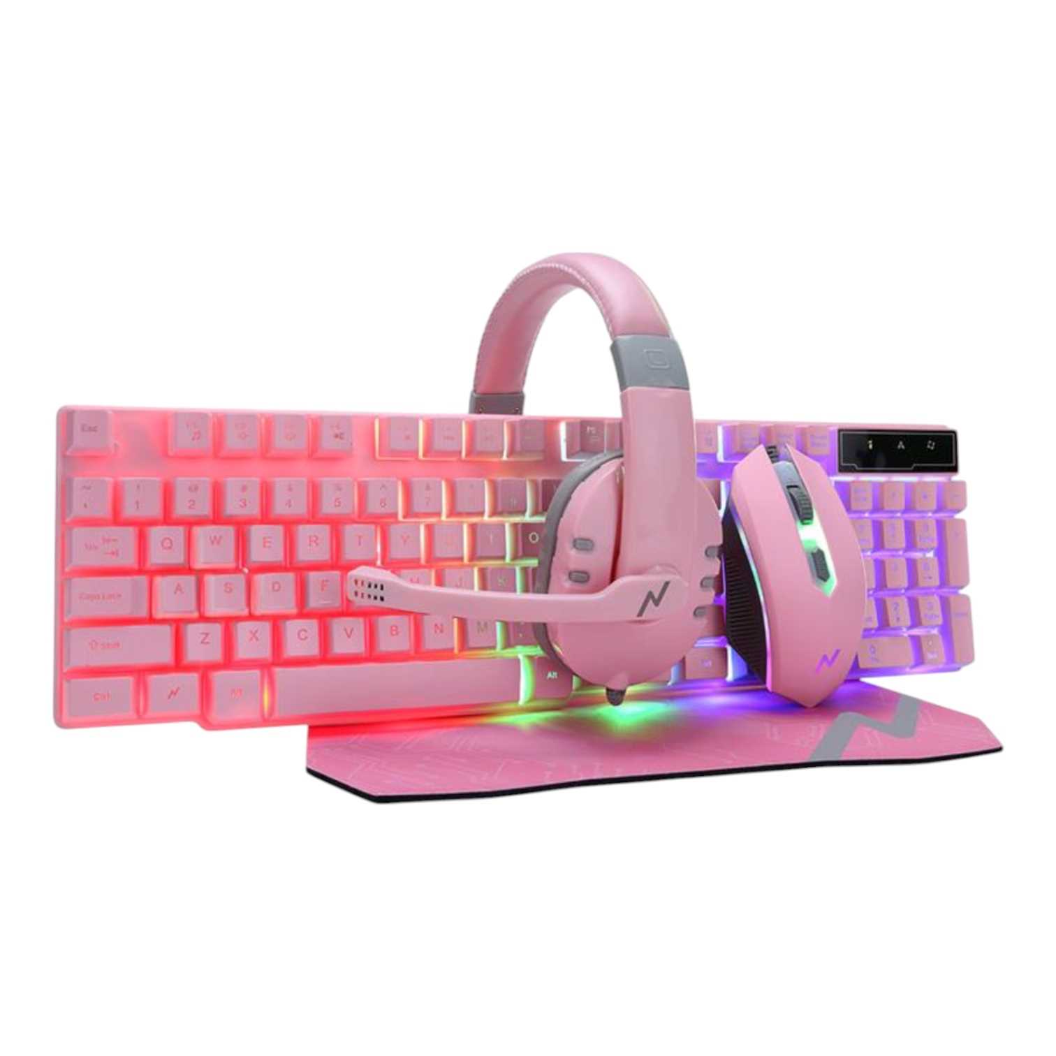 COMBO NOGANET NKB-411 4-EN-1 (TEC-MOUSE-PAD Y AURICULAR) ROSA