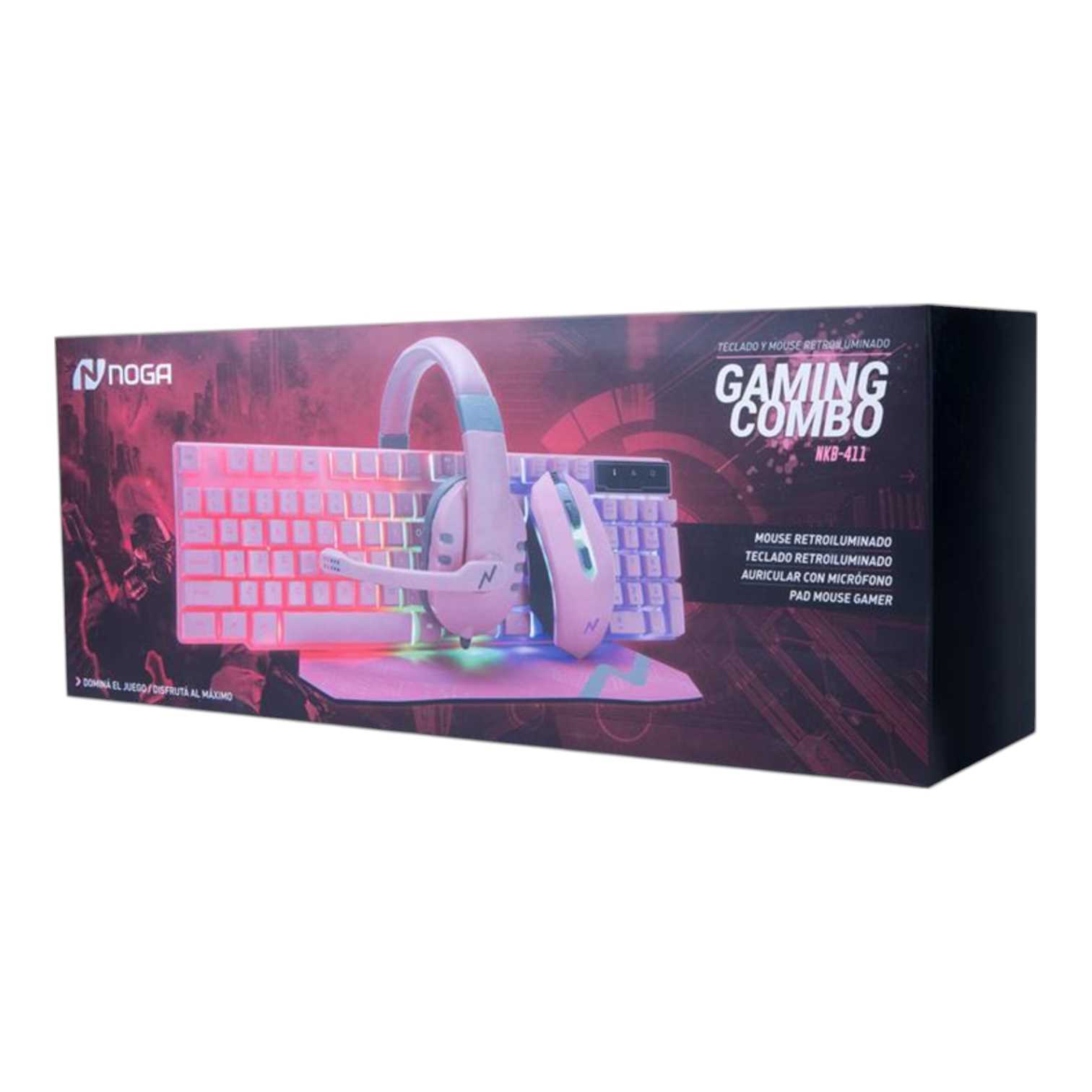 COMBO NOGANET NKB-411 4-EN-1 (TEC-MOUSE-PAD Y AURICULAR) ROSA