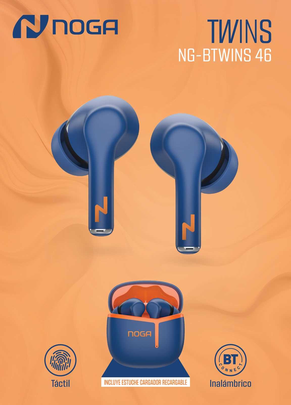 AURICULAR BT NOGANET BTWINS 46 AZUL-NARANJA