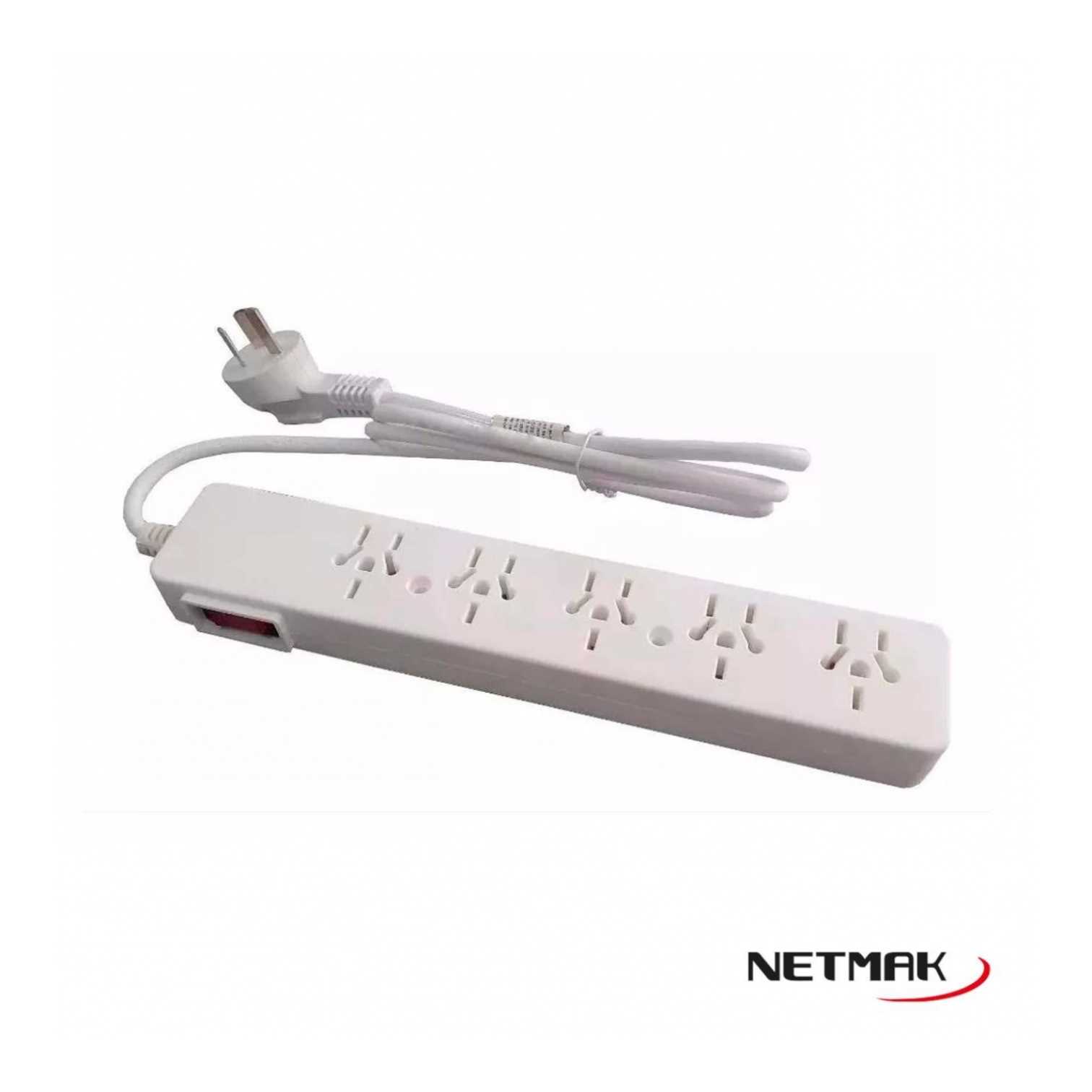 ZAPATILLA DE 5 TOMAS 220V NETMAK C/INTERRUPTOR M-ZP5