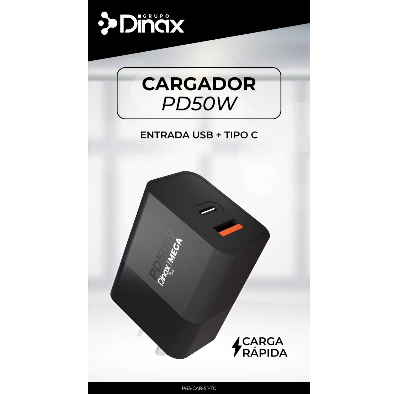CARGADOR 220V TIPO C DINAX 5.1A + PD 50W PR3CAR51TC