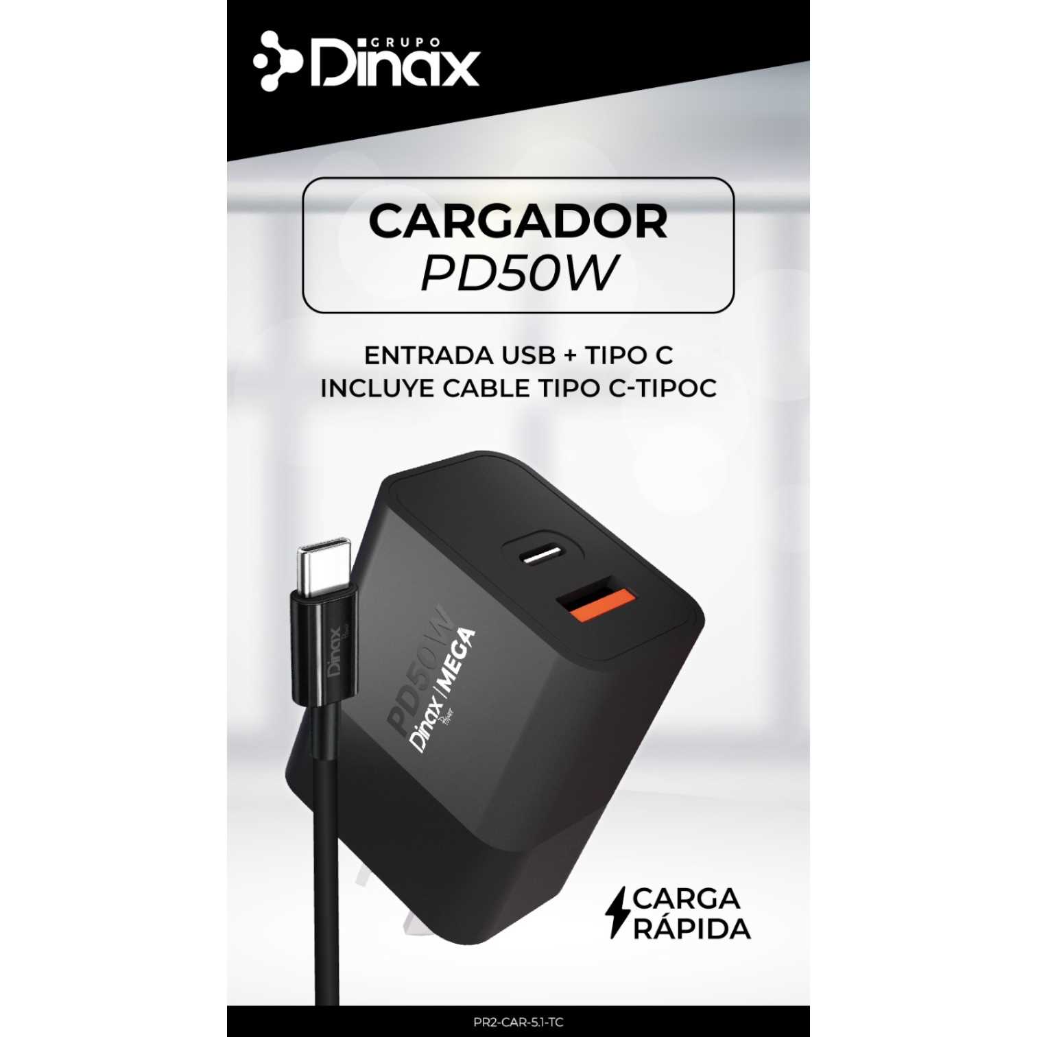 CARGADOR 220V TIPO C DINAX 5.1A CABLE + PD 50W PR2CAR51TC