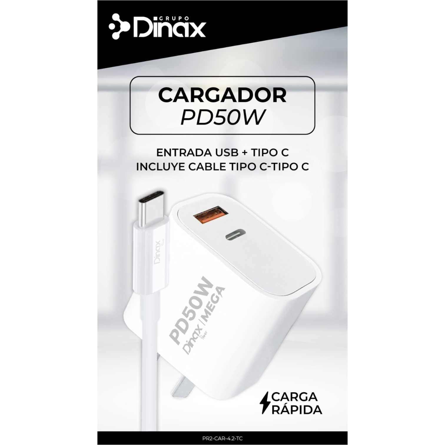 CARGADOR 220V TIPO C DINAX 4.2A CABLE + PD 50W PR2CAR42TC