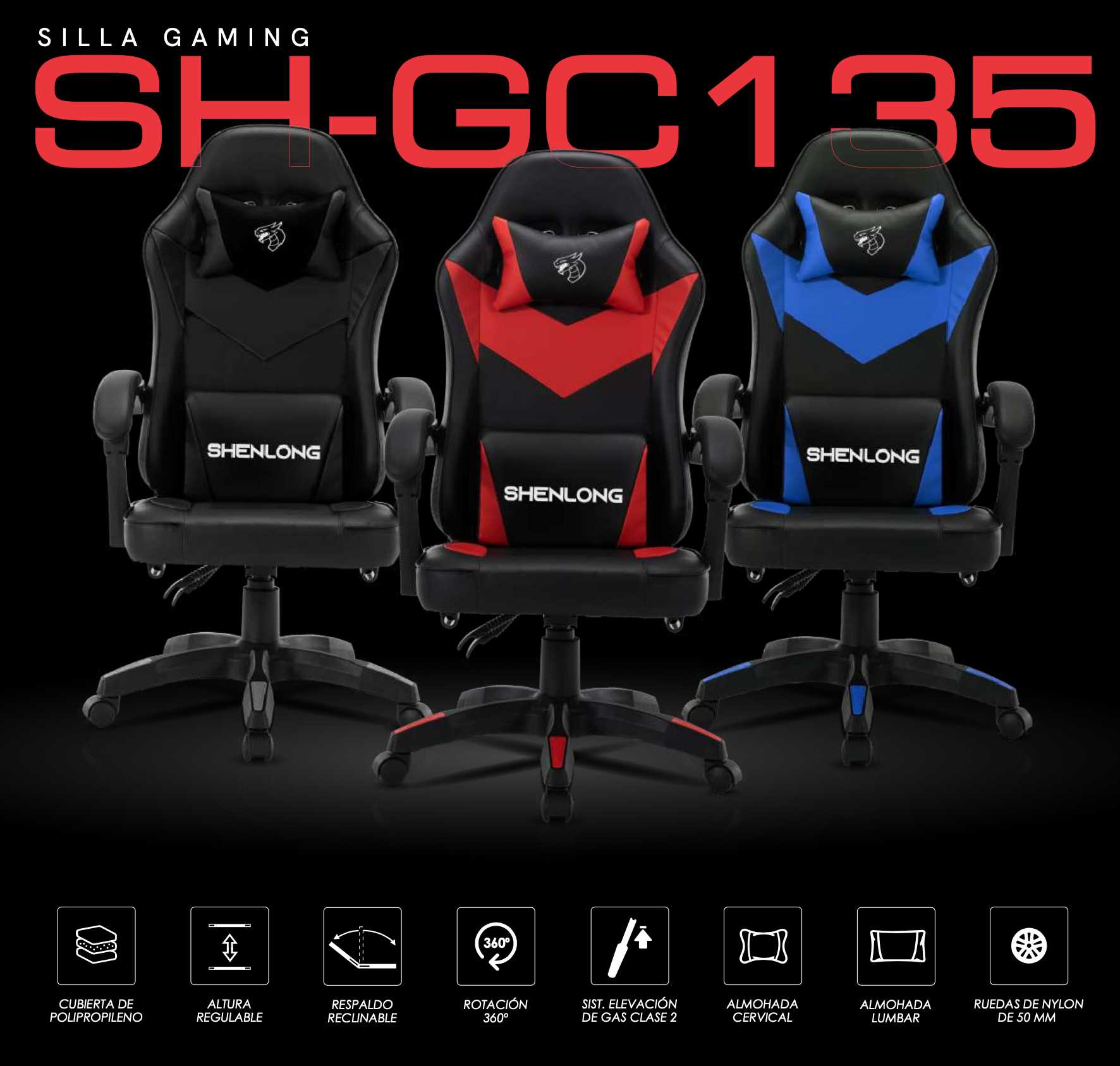 SILLA GAMER SHENLONG SH-GC135 NEGRO/NEGRO