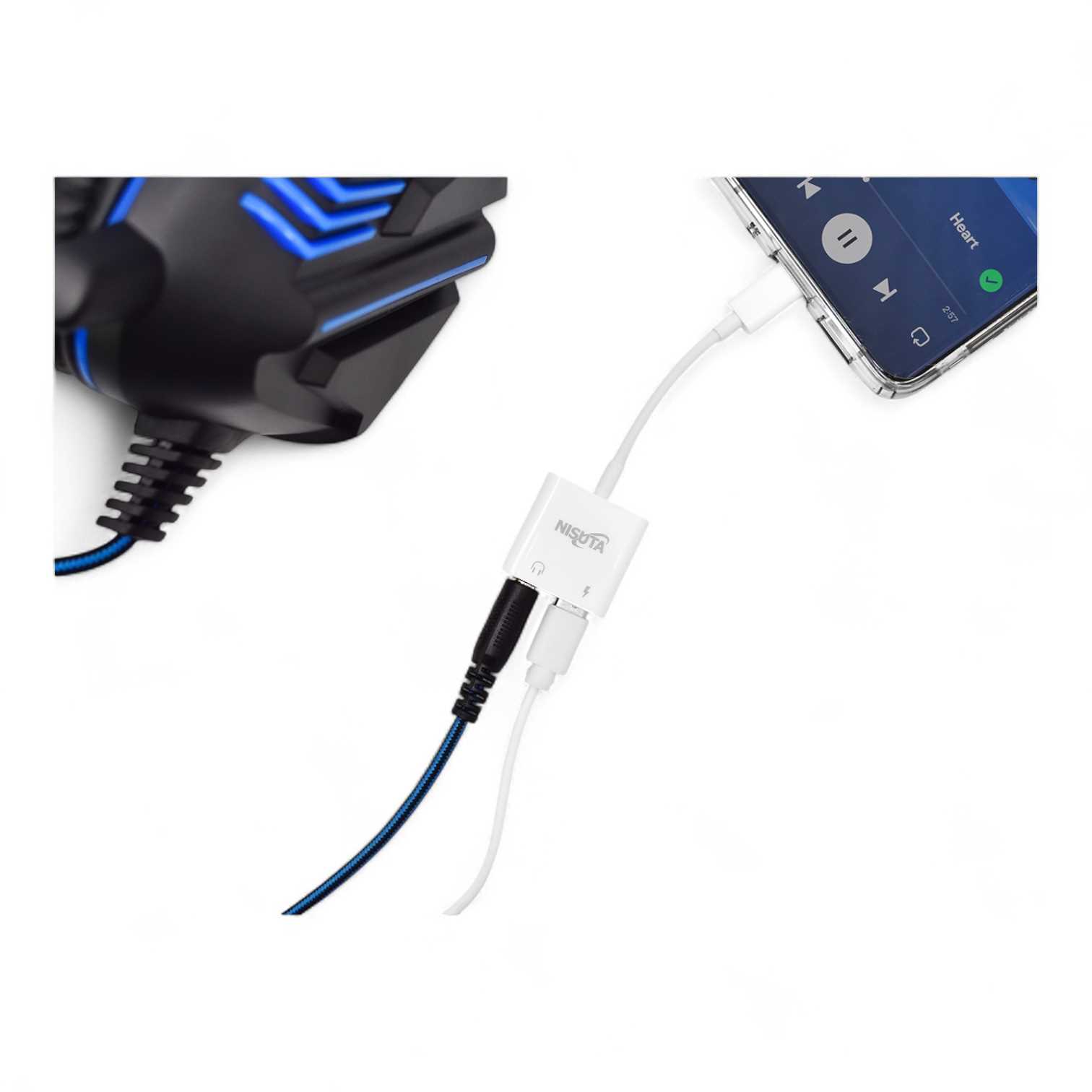 ADAPTADOR DE AUDIO NISUTA TIPO C A 3.5M + CARGA NSCOUSAUC