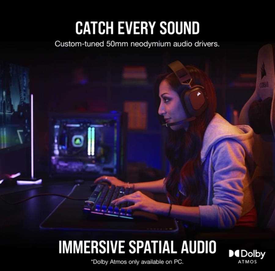 AURICULAR CORSAIR HS80 RGB WIRELESS SPATIAL AUDIO CARBON