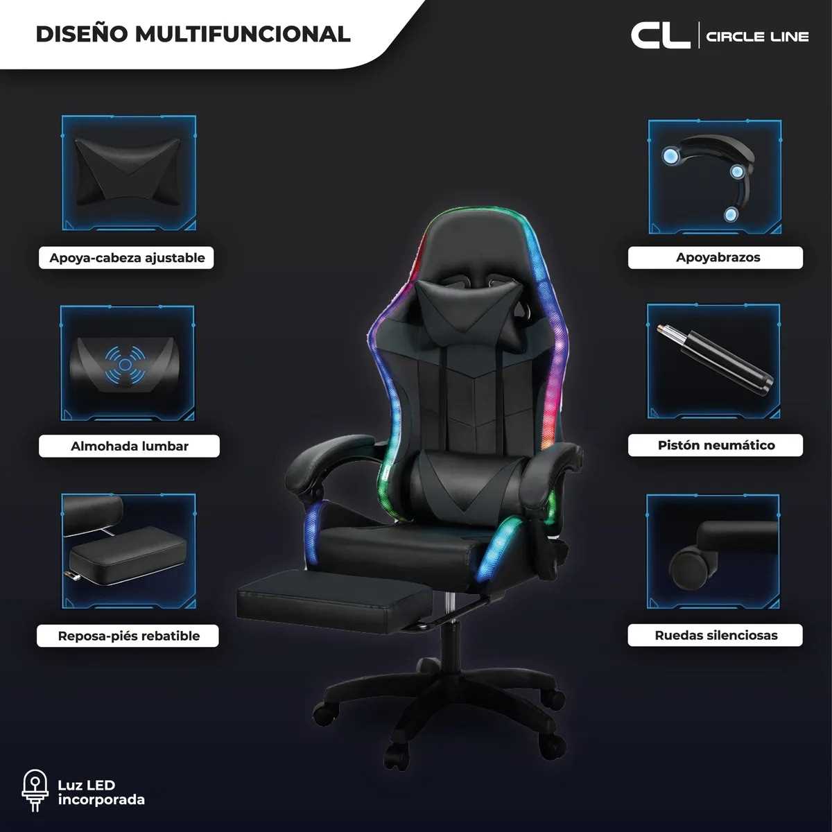 SILLA GAMER CIRCLE LINE BLACK RGB CL-GC003
