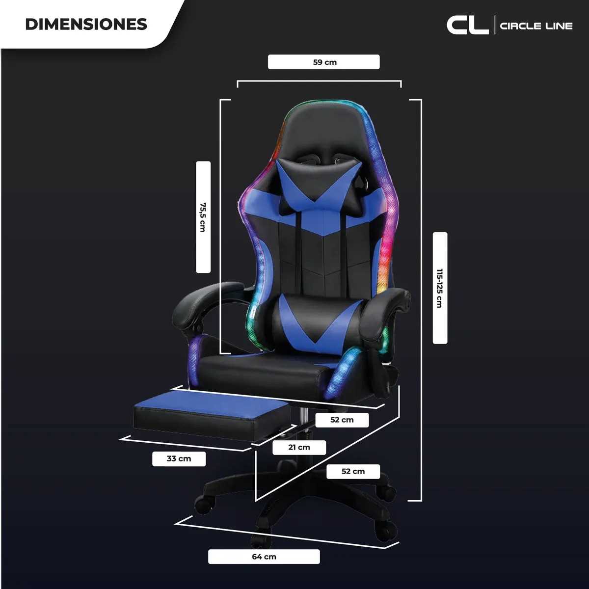 SILLA GAMER CIRCLE LINE AZUL RGB CL-GC003