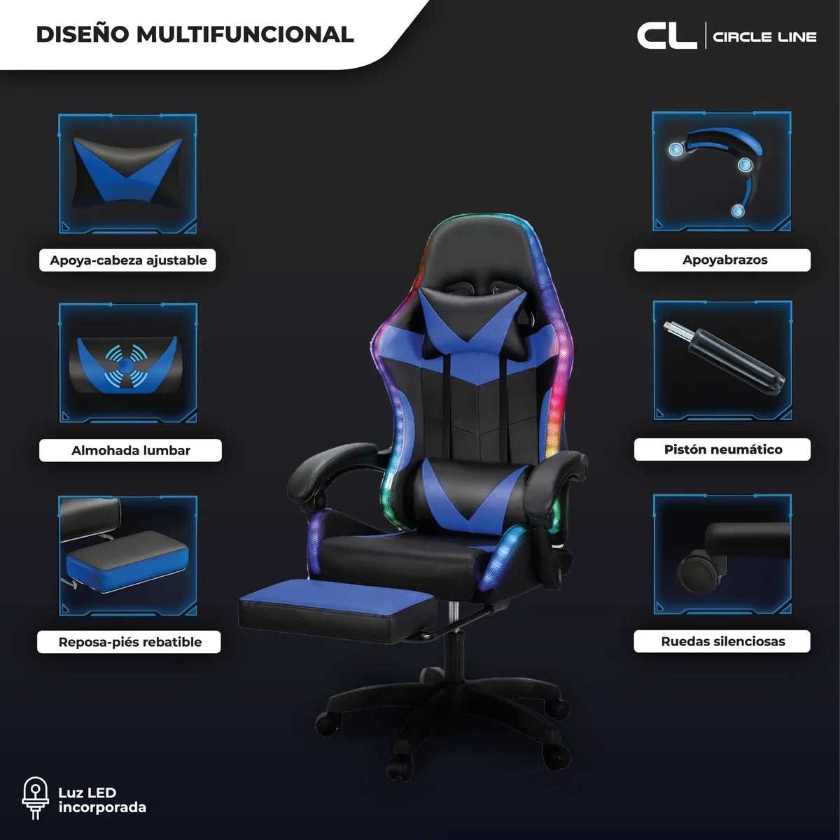 SILLA GAMER CIRCLE LINE AZUL RGB CL-GC003