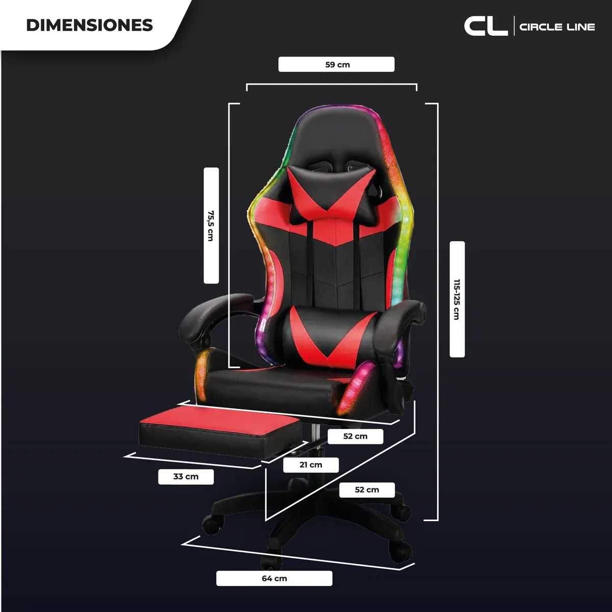 SILLA GAMER CIRCLE LINE ROJO RGB CL-GC003