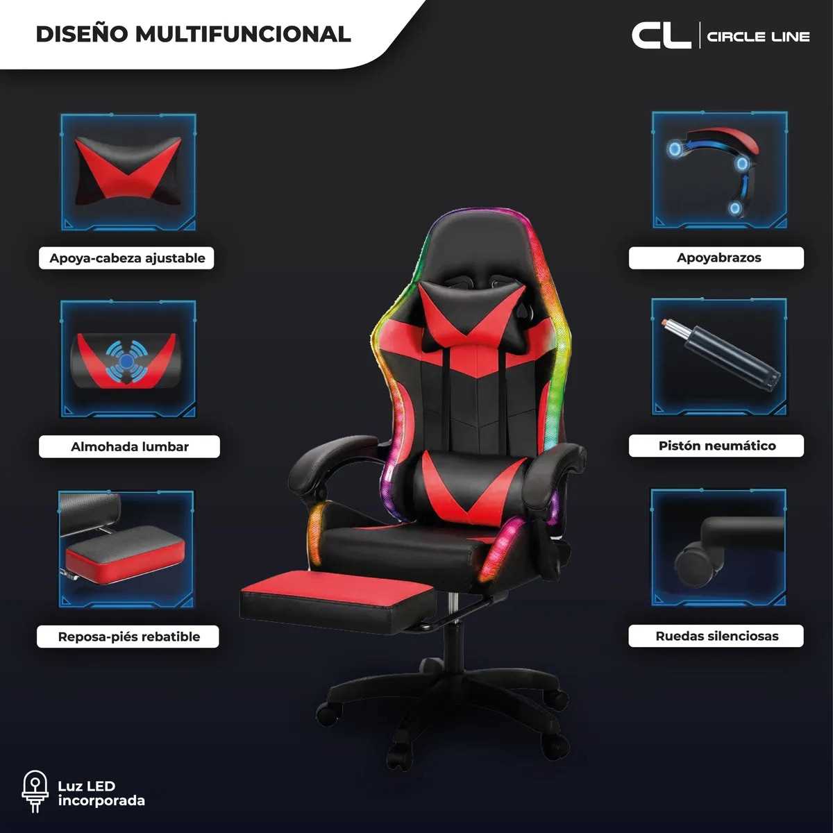 SILLA GAMER CIRCLE LINE ROJO RGB CL-GC003