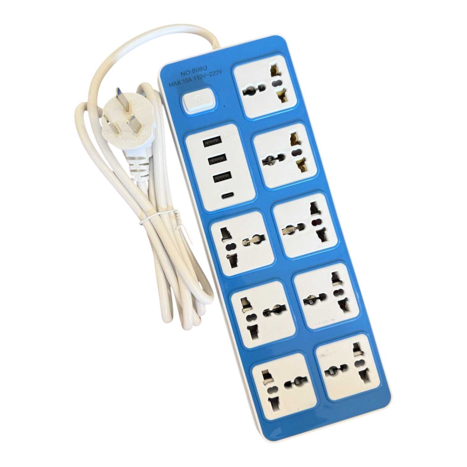 ZAPATILLA DE 8 TOMAS 220V FULL 3 X USB + 1 X TC  1M AL-1005 (808U)