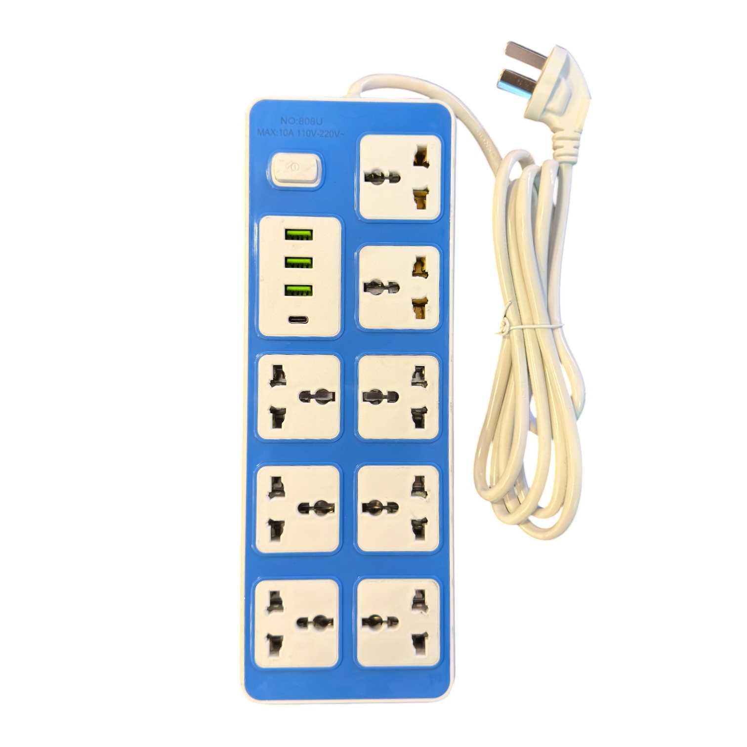 ZAPATILLA DE 8 TOMAS 220V FULL 3 X USB + 1 X TC  1M AL-1005 (808U)