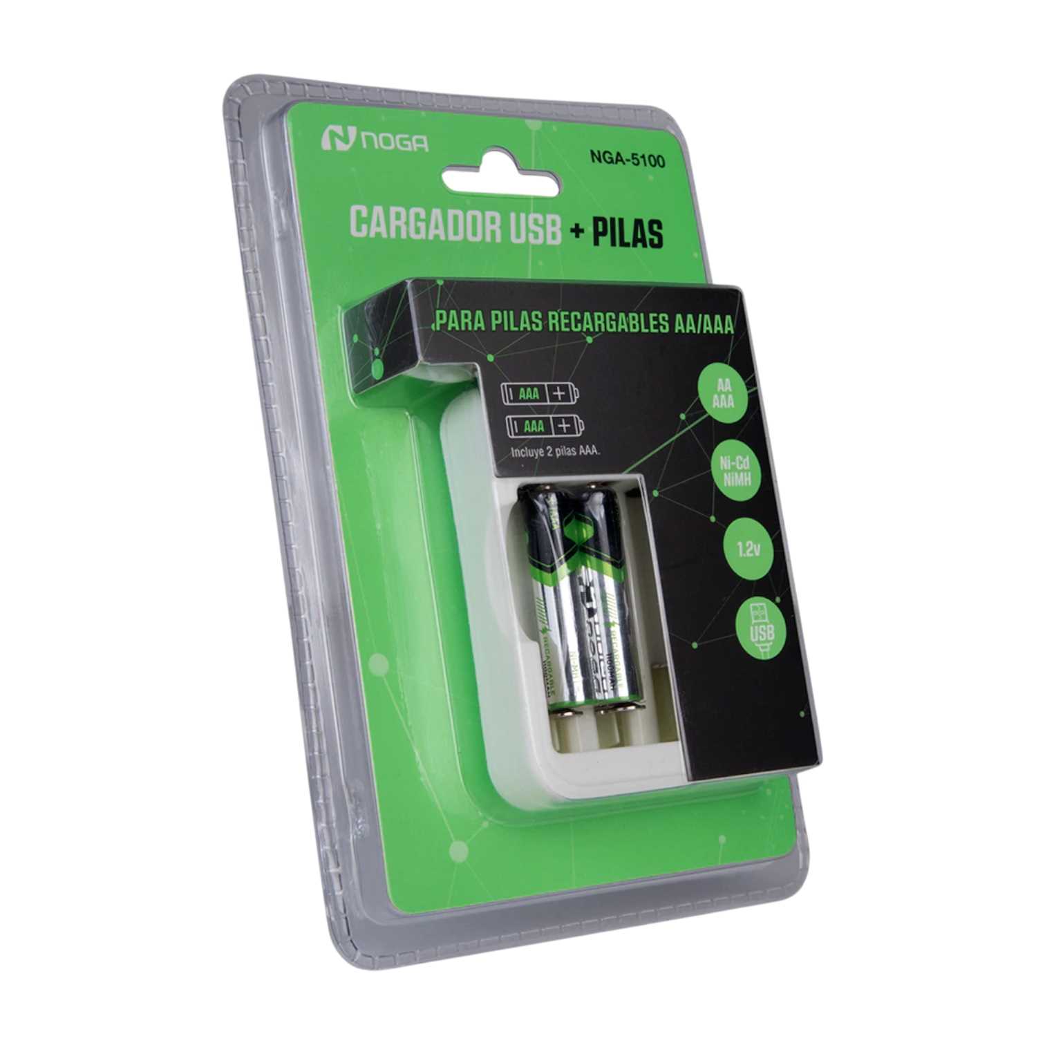 CARGADOR PILAS NOGANET NG-5100 4 CANALES USB + 2 PILAS AAA