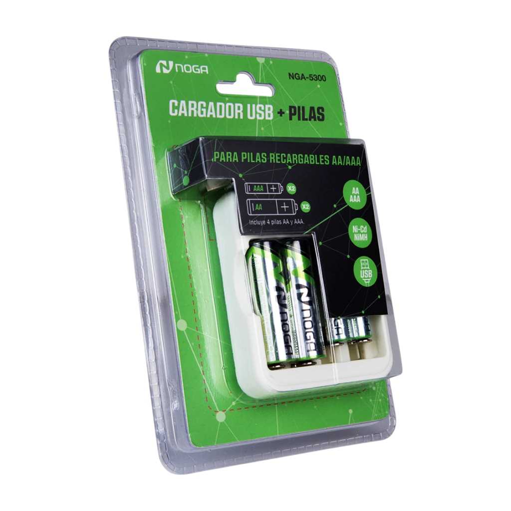 CARGADOR PILAS NOGANET NG-5300 4 CANALES USB + 2 PILAS AA Y 2 AAA