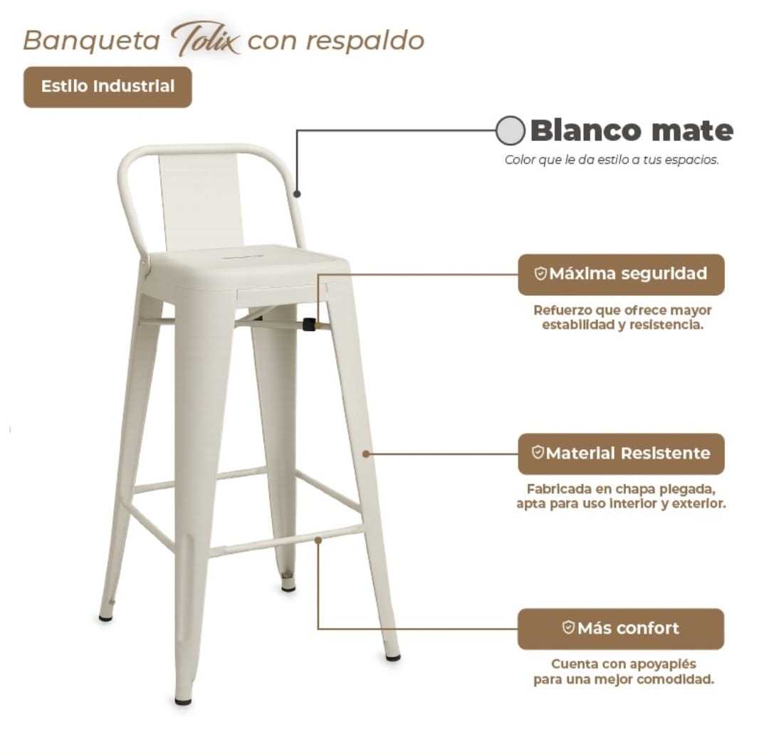 TABURETE METAL CIRCLE LINE C/RESPALDO BLANCO