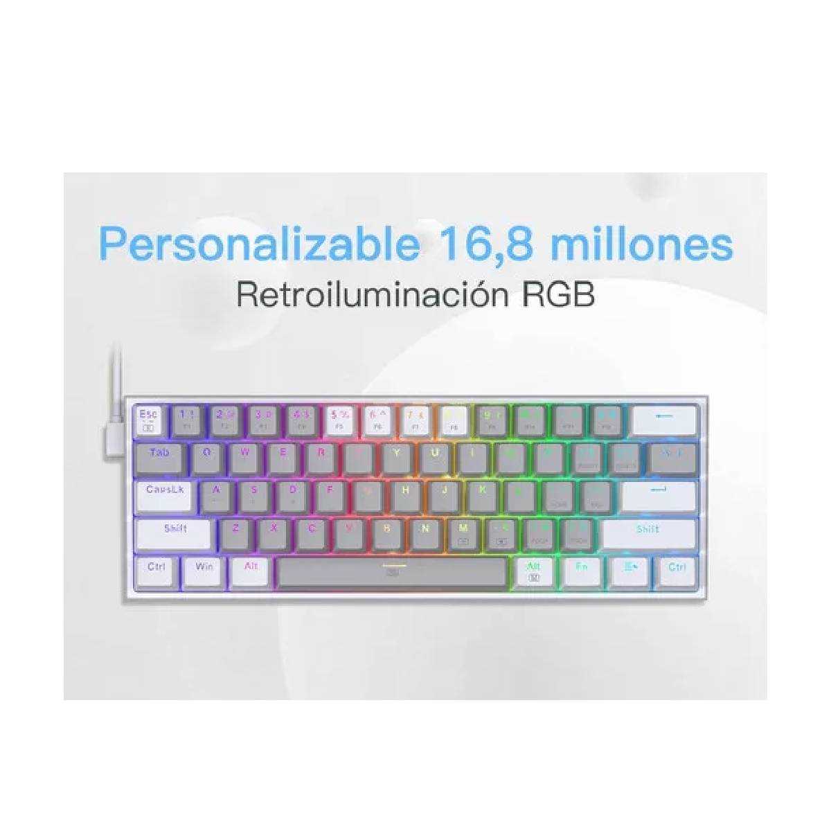 TECLADO REDRAGON K617CT-RGB 60% FIZZ GREY/WHITE