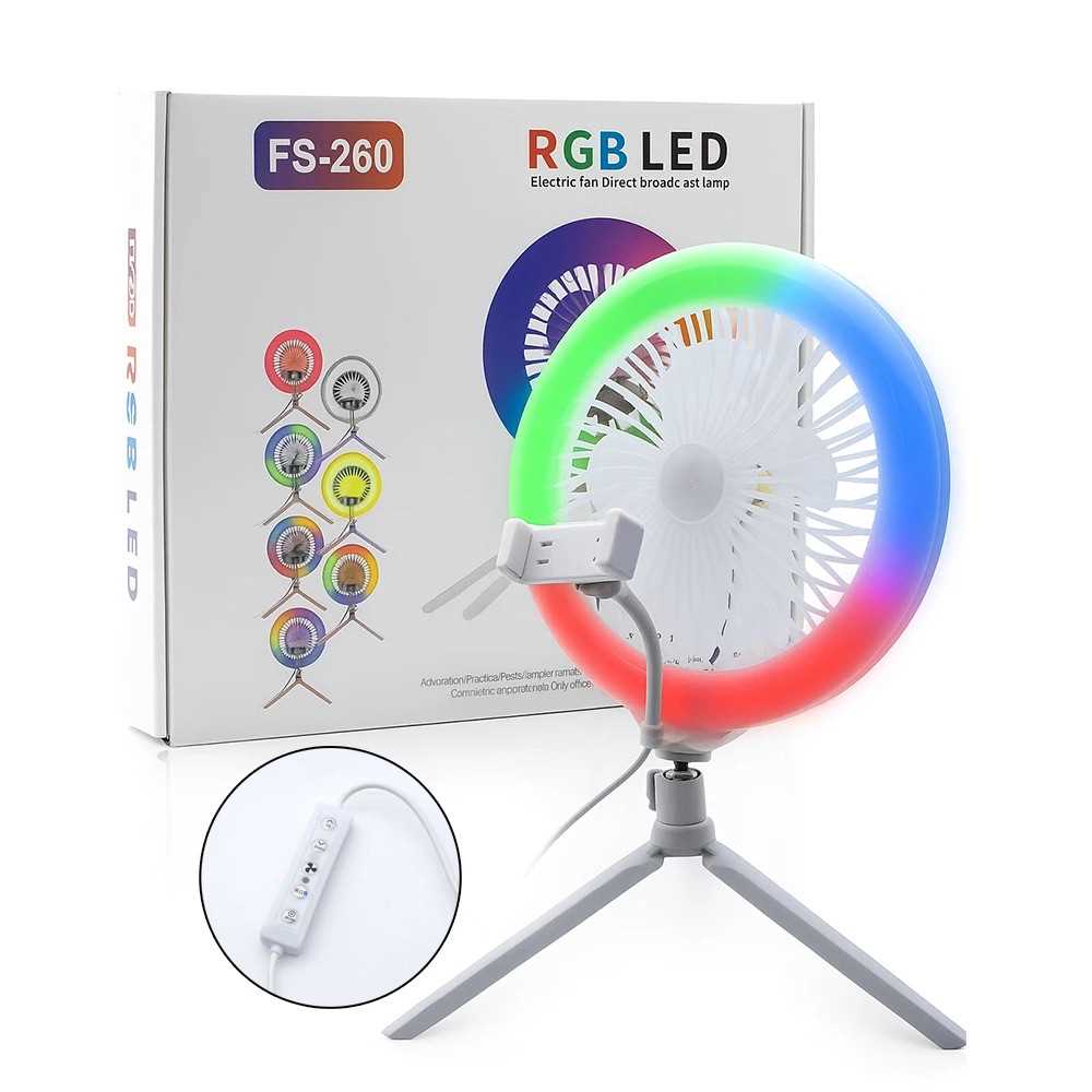 ANILLO SELFIE 20CM RGB C/TRIPODE C/SOPORTE CELULAR Y VENTILADOR FS-260