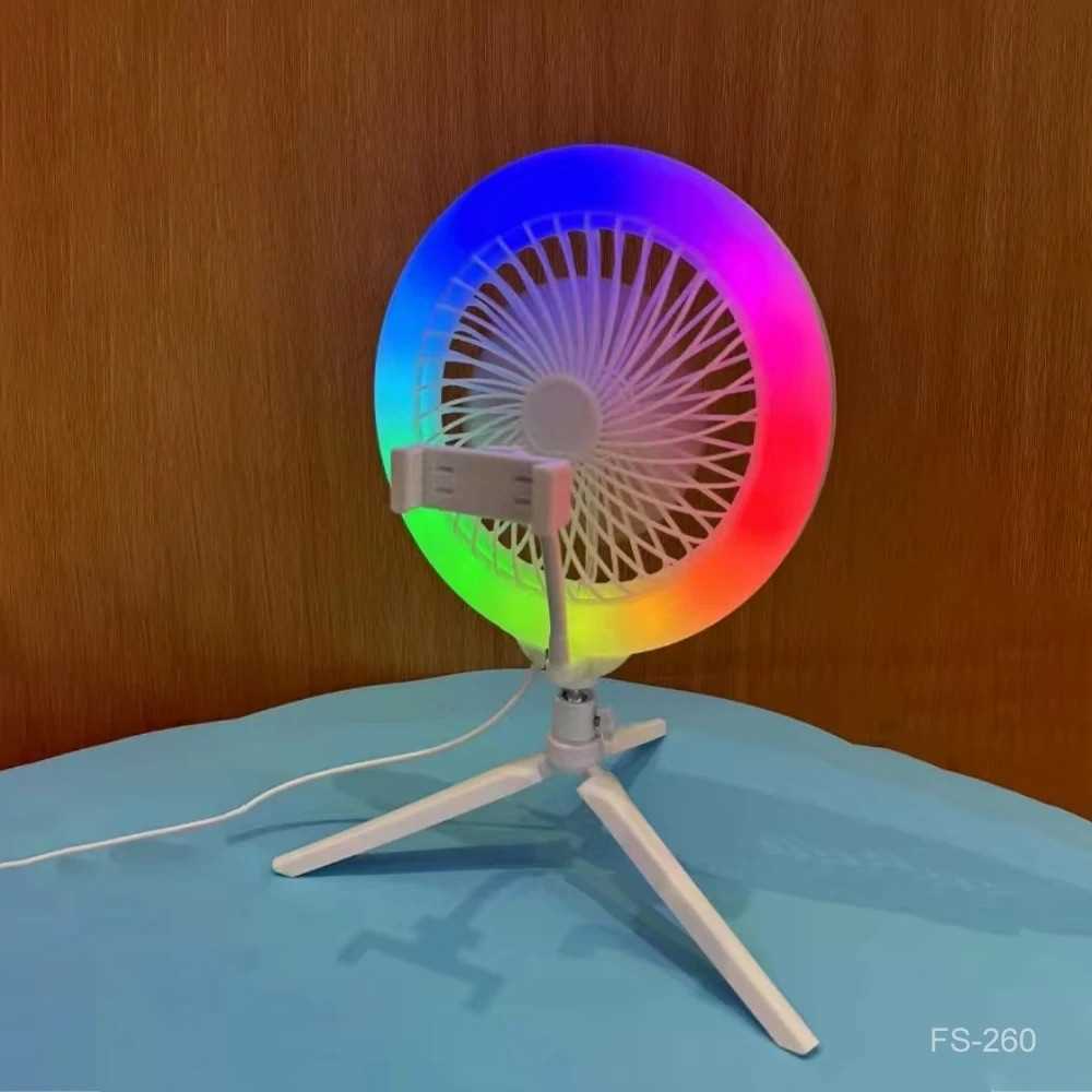 ANILLO SELFIE 20CM RGB C/TRIPODE C/SOPORTE CELULAR Y VENTILADOR FS-260
