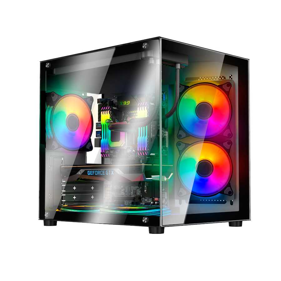 GABINETE SENTEY ZEUS 5FAN ARGB BLACK LATERAL Y FRENTE TG
