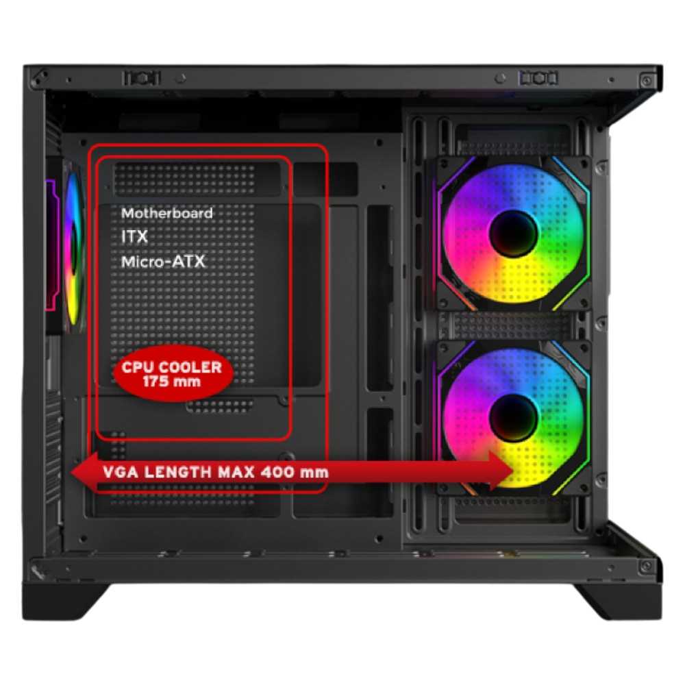 GABINETE SENTEY A20 PWM 3FAN ARGB BLACK LATERAL TG MESH FRONT