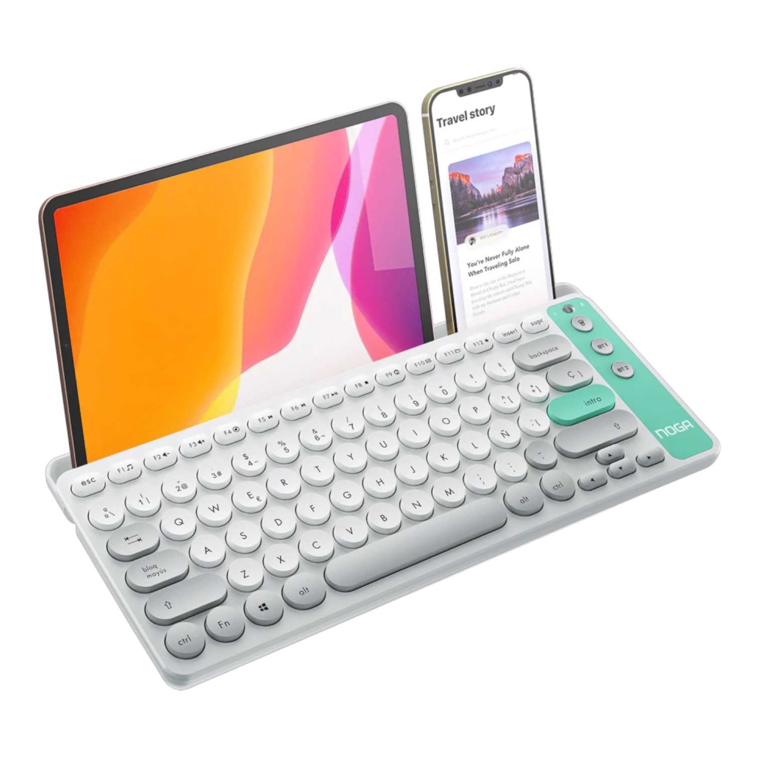 TECLADO NOGANET INALAMBRICO NKB-Q30 + BT GRIS TURQUESA