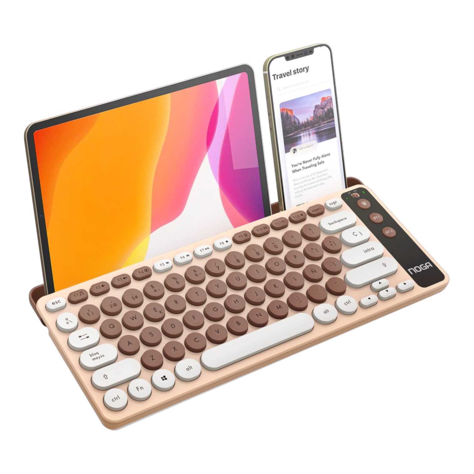 TECLADO NOGANET INALAMBRICO NKB-Q30 + BT GRIS MARRON