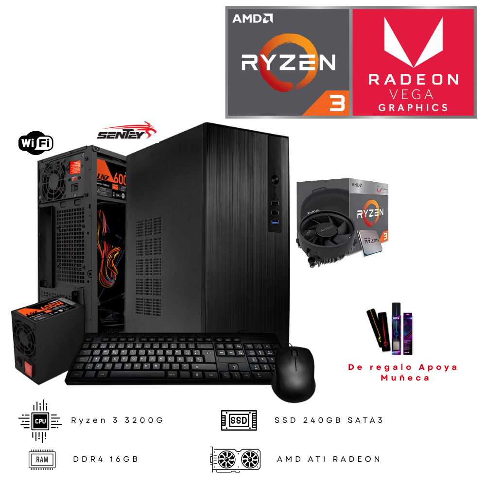 PC AMD RYZEN 3 3200G WIFI TM50 (16GB DDR4 - SSD 240GB - GRAFICOS ATI)