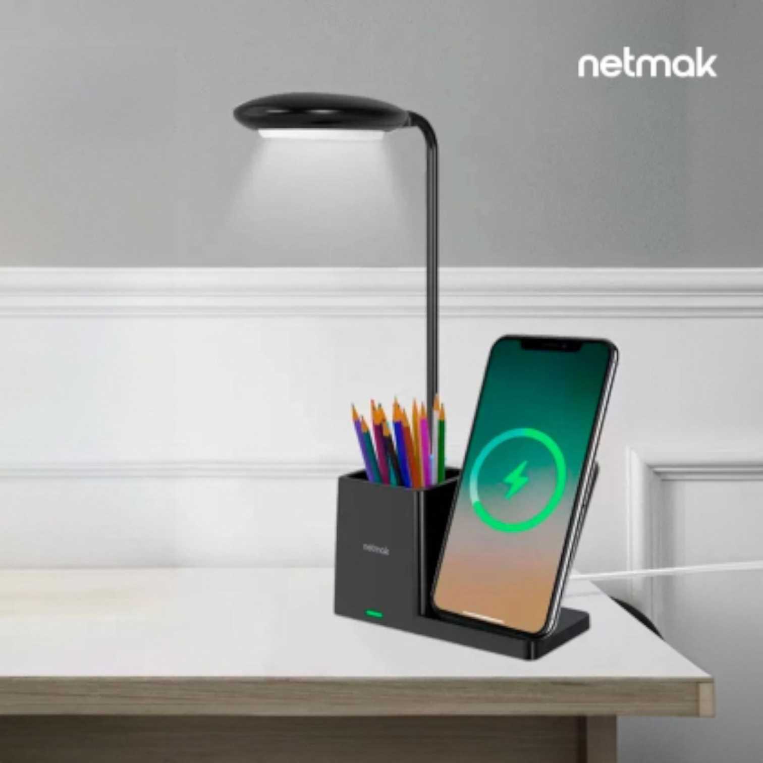 LAMPARA VELADOR LED NETMAK CARGA INALAMBRICA 15W NM-CL15