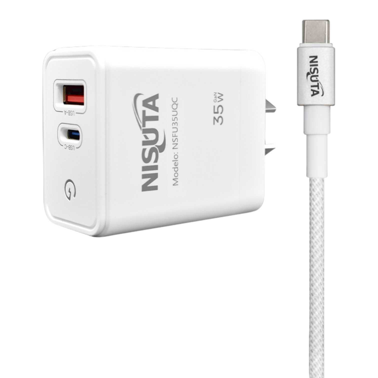 CARGADOR 220V TIPO C NISUTA NSFU35UQC 35W (PD+USB-A) C/CABLE
