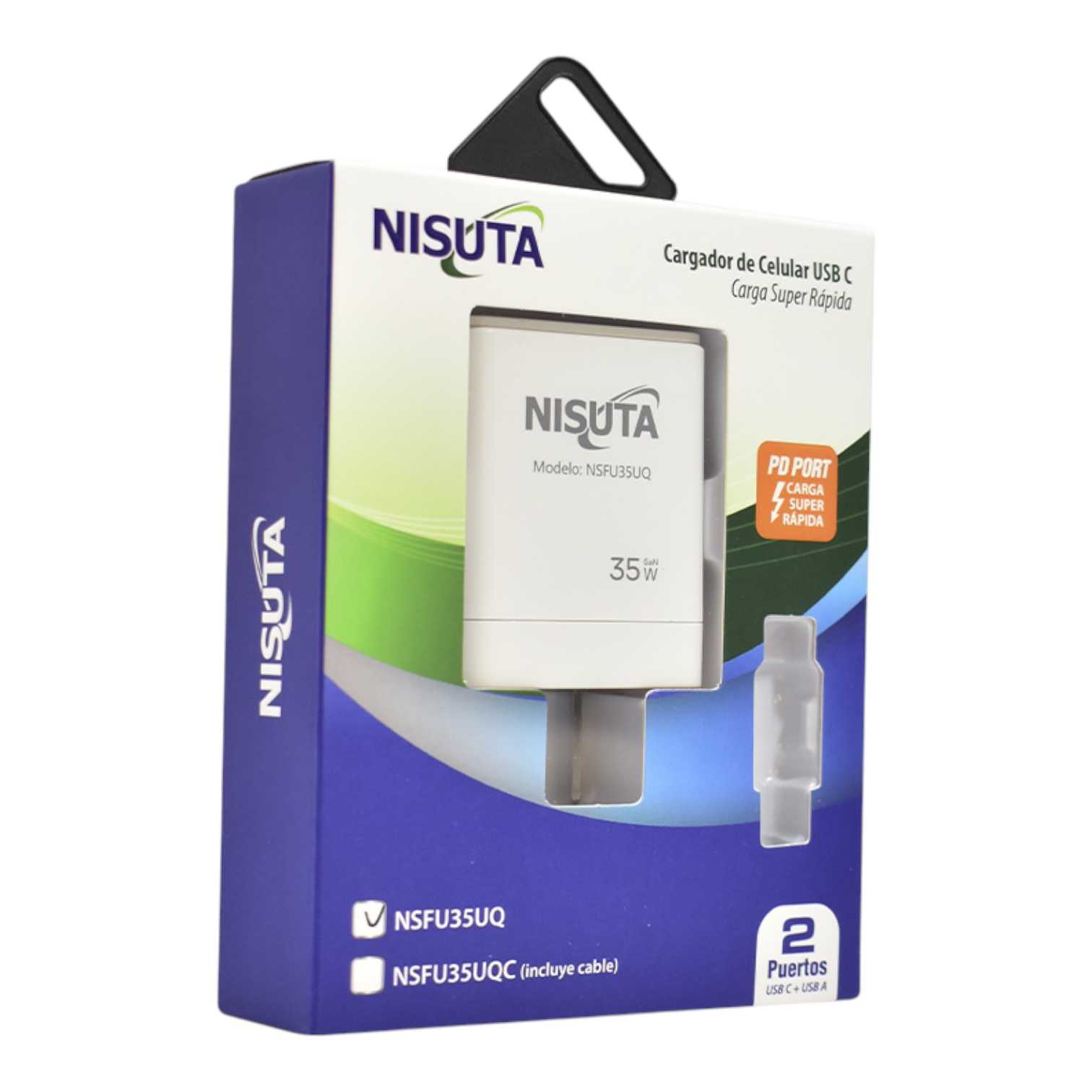 CARGADOR 220V TIPO C NISUTA NSFU35UQC 35W (PD+USB-A) C/CABLE