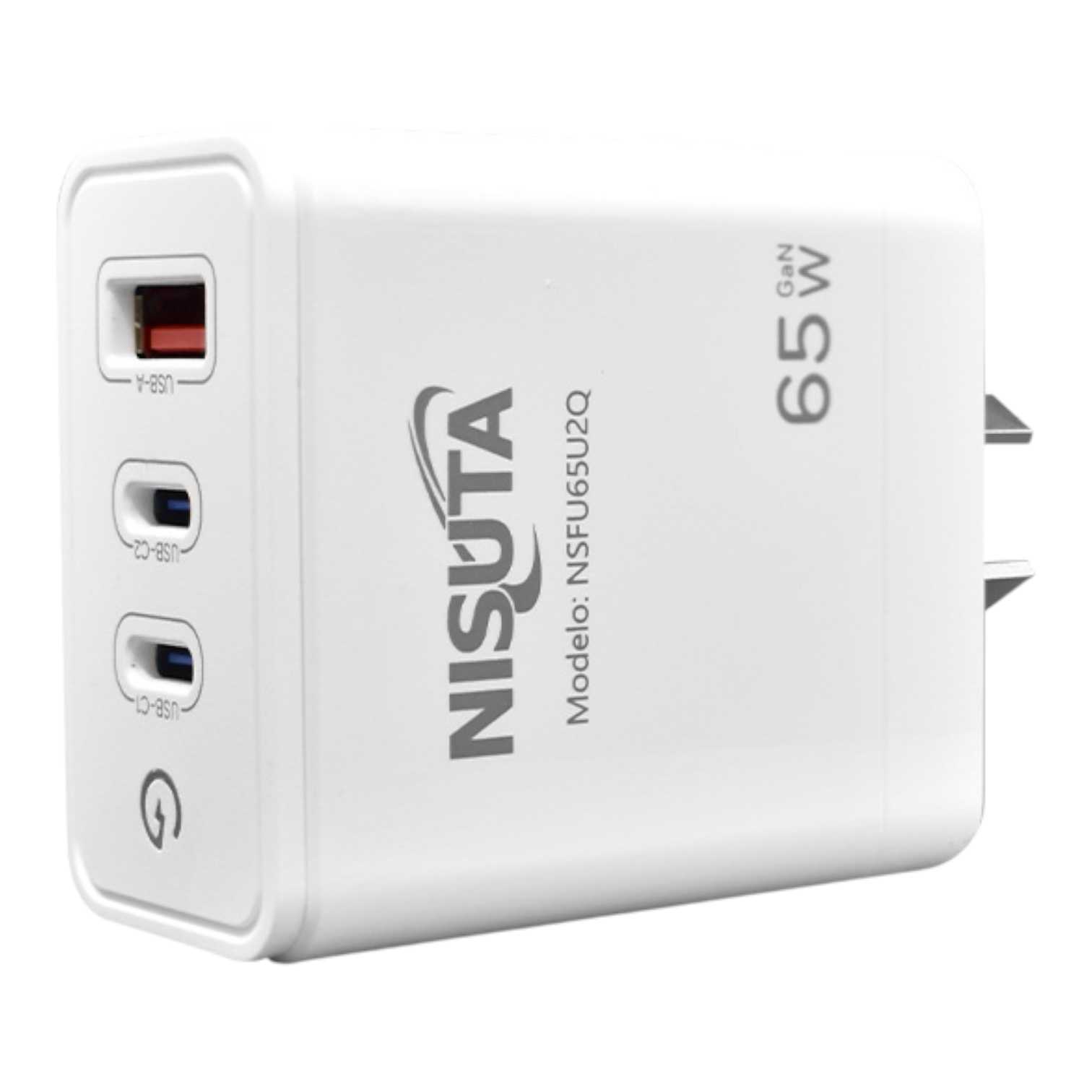 CARGADOR 220V TIPO C NISUTA NSFU65U2Q 65W (PD+USB-A)