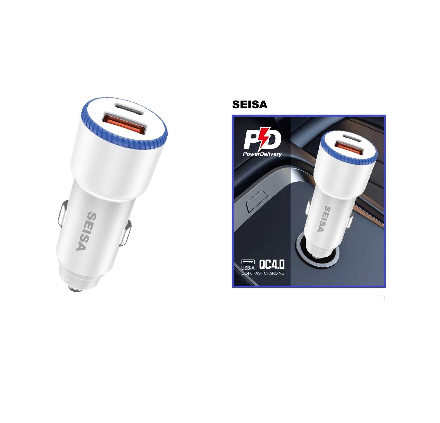 CARGADOR USB PARA AUTO SEISA 45W PD+USB A + QC 4.0 SM-FS447