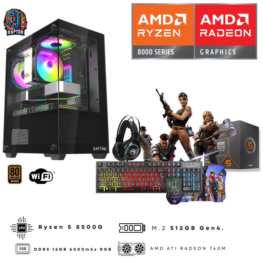 PC GAMER AMD RYZEN 5 8500G WIFI (16GB DDR5 RGB- M.2 512GB GEN4 - GRAF.RADEON)