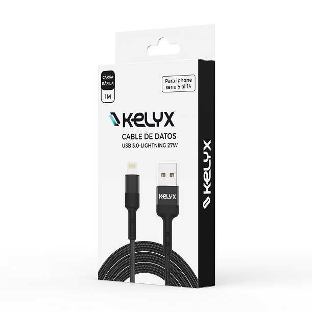CABLE USB 3.0 A LIGHTHING 27W 1MTS KELYX (PARA IPHONE)