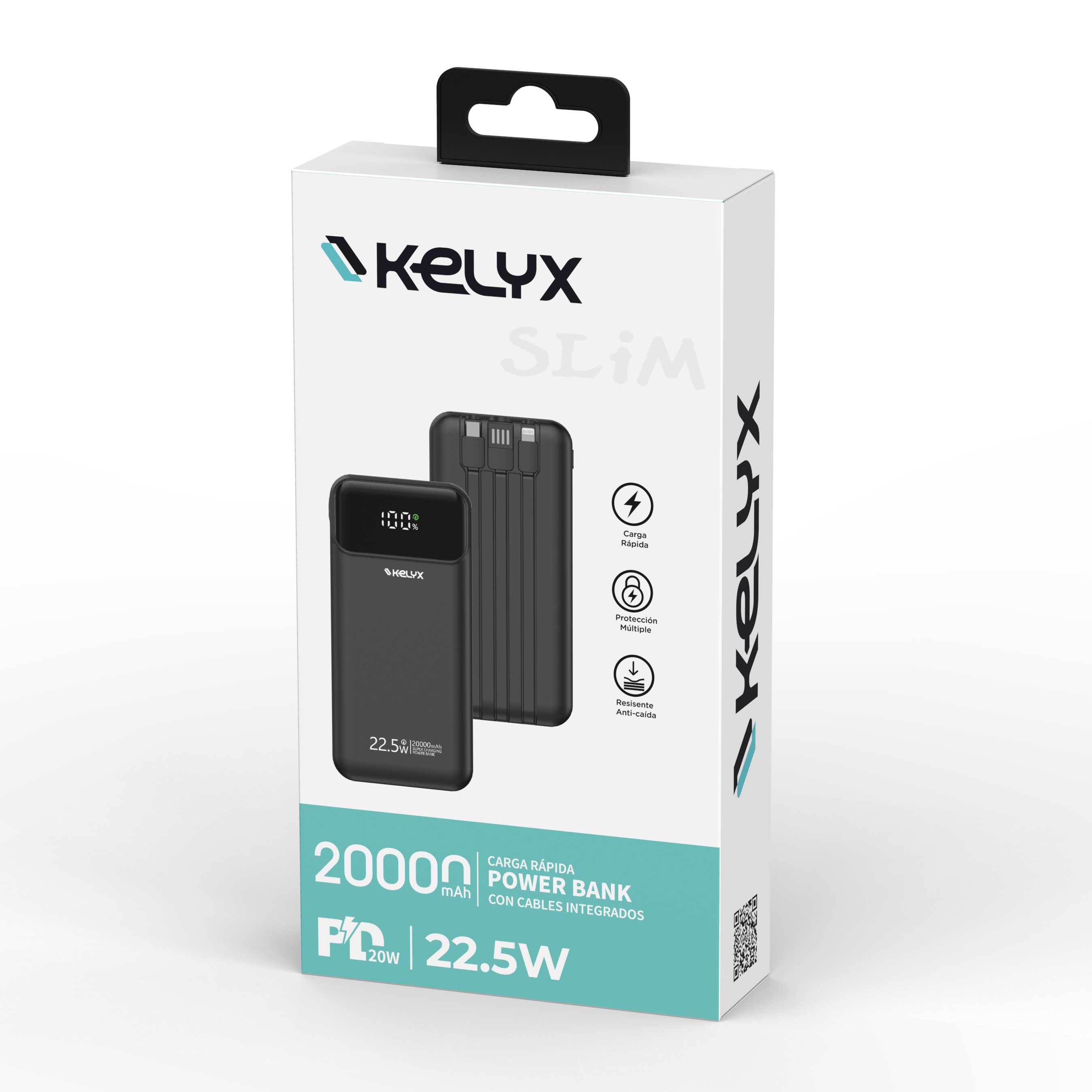 POWER BANK KELYX MINI 10000 MHA TYPE-C+USB+LIGHTNING FAST CHARGE 22.5W
